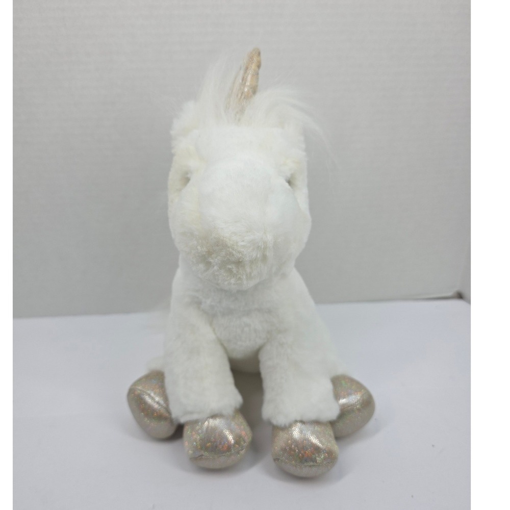 Douglas The Cuddle‎ Toy White Unicorn Plush Silver Glitter Horn Hooves 10 inch